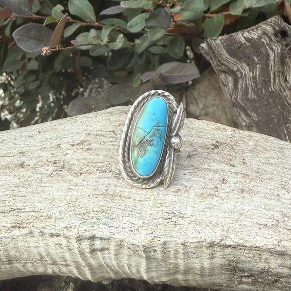 Vintage Navajo Sterling Silver 925 Signed Turquoise Ring 6.75